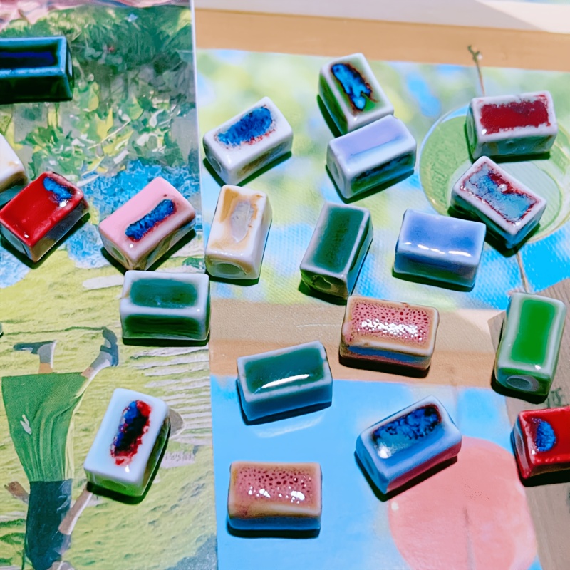 20 Rectangular Ceramic Beads for DIY Hanging Ornaments